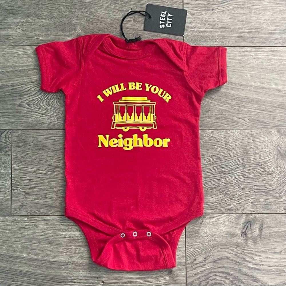 NWT Steel City I Will Be Your Neighbor 6-12m Baby Bodysuit Onesie